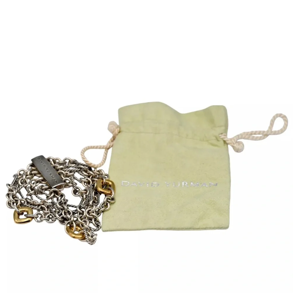 HEAVY Vintage David Yurman Figaro multi-chain 4-row bracelet 18K Gold Silver - Picture 4 of 8